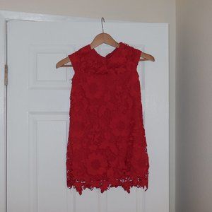 H&M Red Floral Lace Girls Keyhole Back Dress 7-8 YRS
